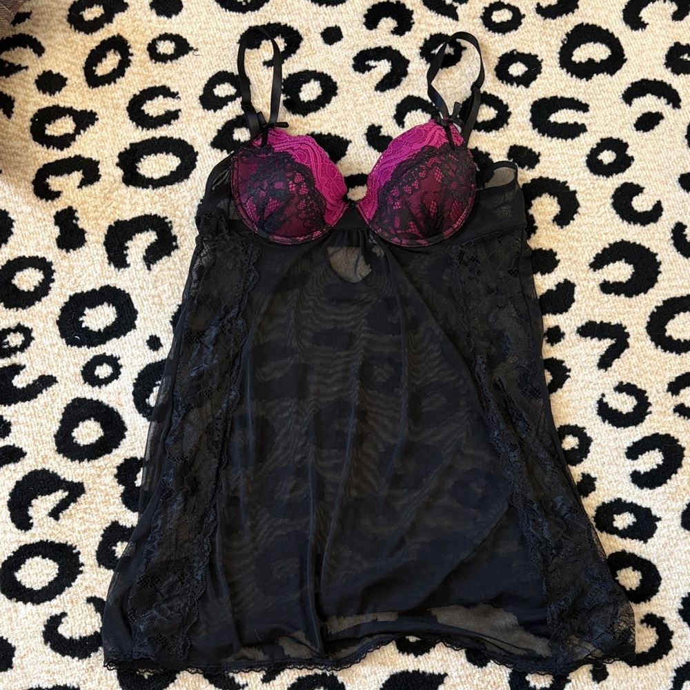 Chic Black and Pink Lace Chemise